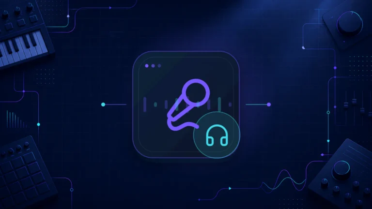 Abstract recording microphone and headphones illustration