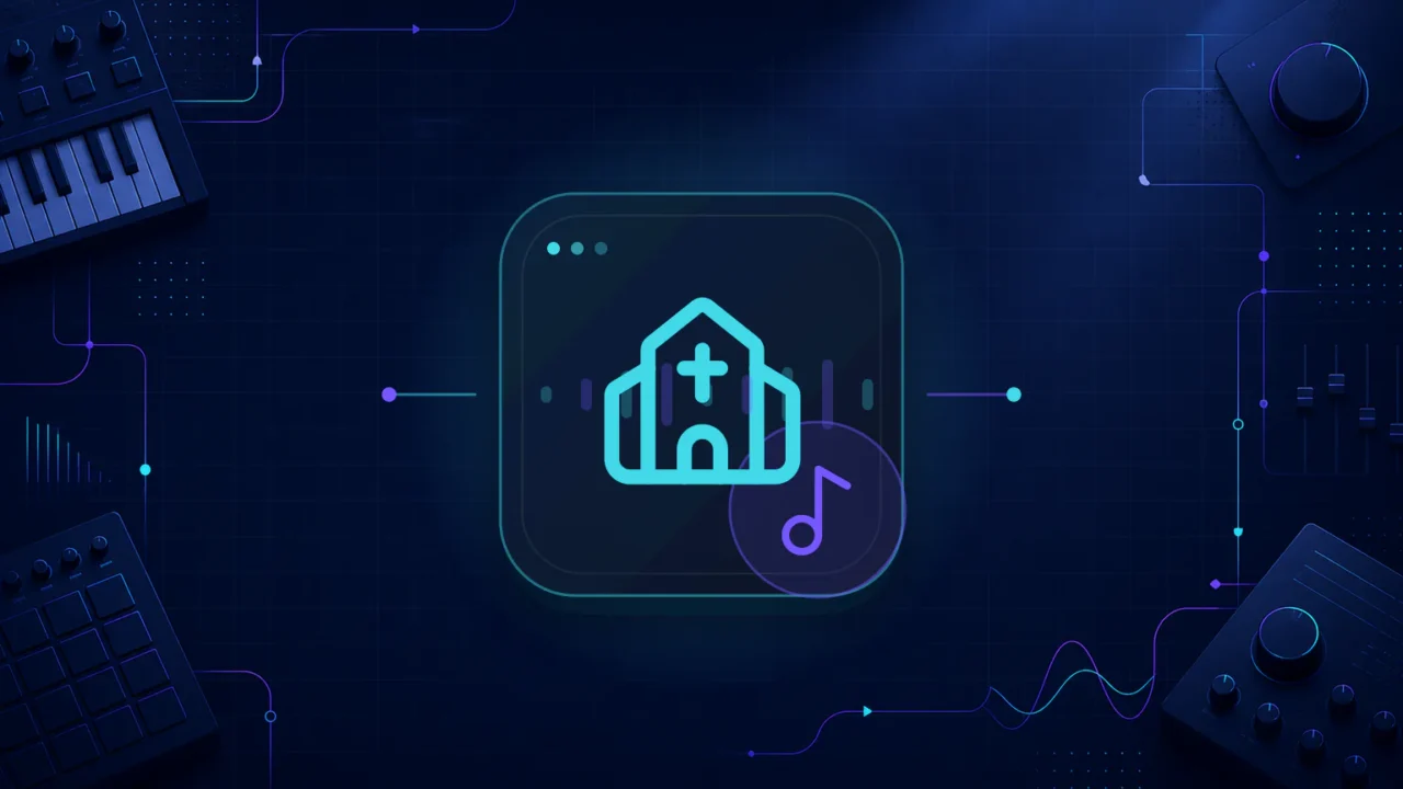 Abstract church and musical note illustration