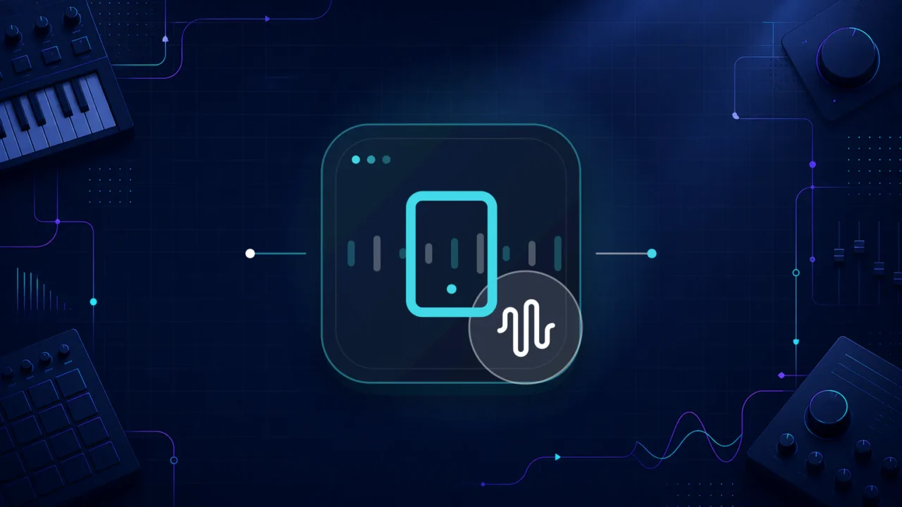 Abstract smartphone and audio waveform illustration