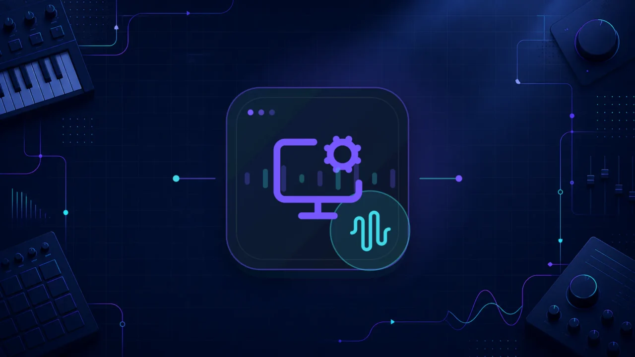 Abstract computer settings and audio waveform illustration