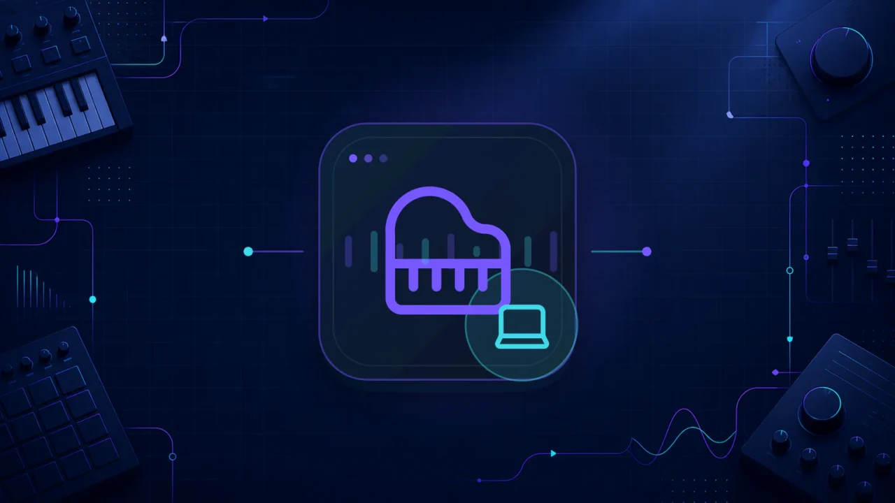 Abstract piano keyboard and laptop illustration