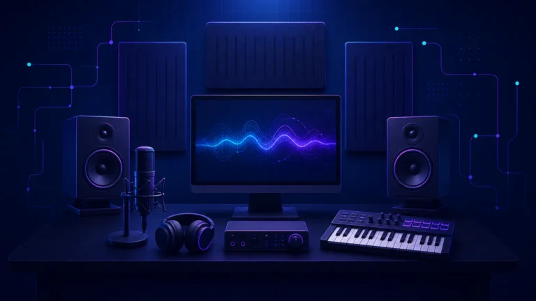 Modular home recording studio workspace illustration