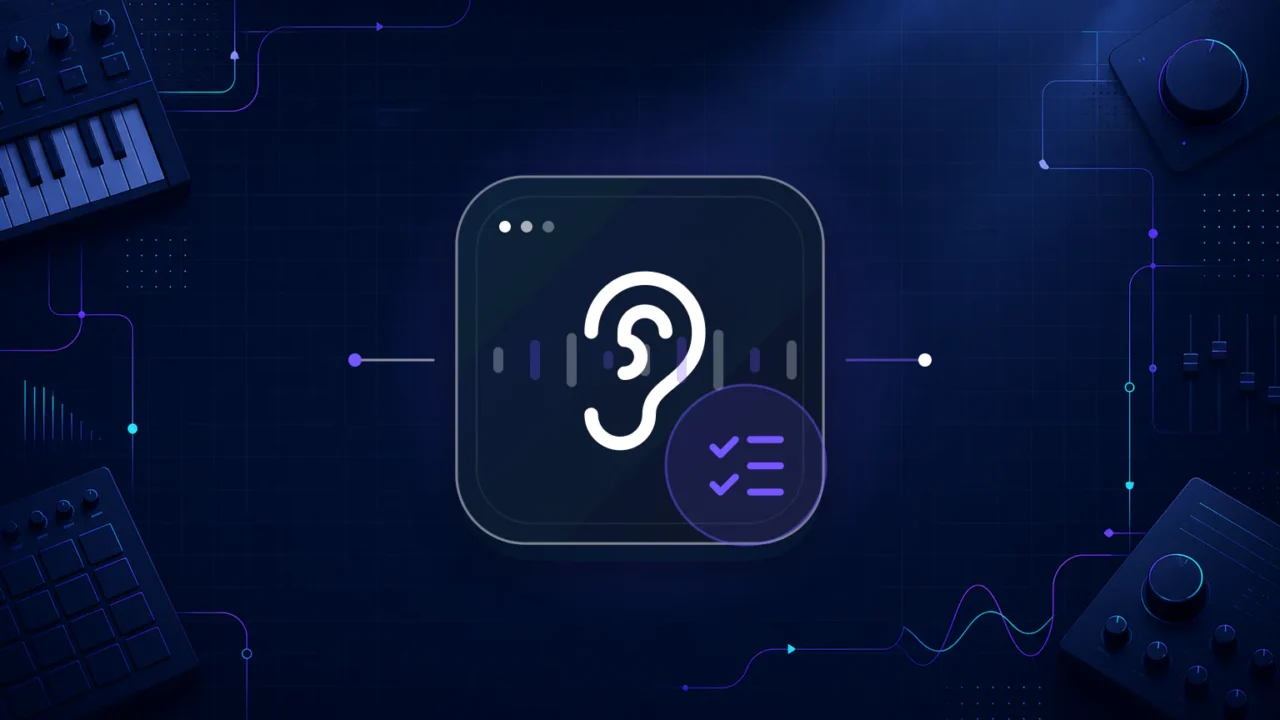 Abstract listening ear and singing test checklist illustration