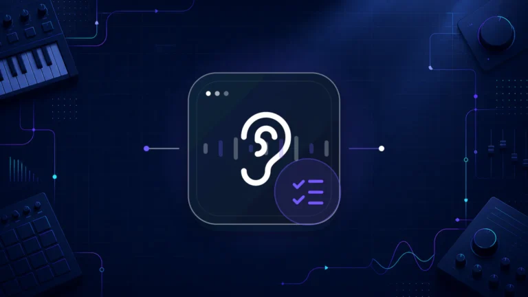 Abstract listening ear and singing test checklist illustration