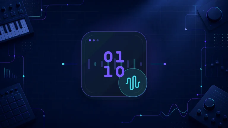 Abstract digital data and audio waveform illustration
