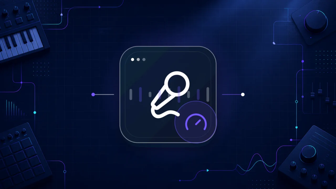 Abstract vocal microphone and recording level gauge illustration